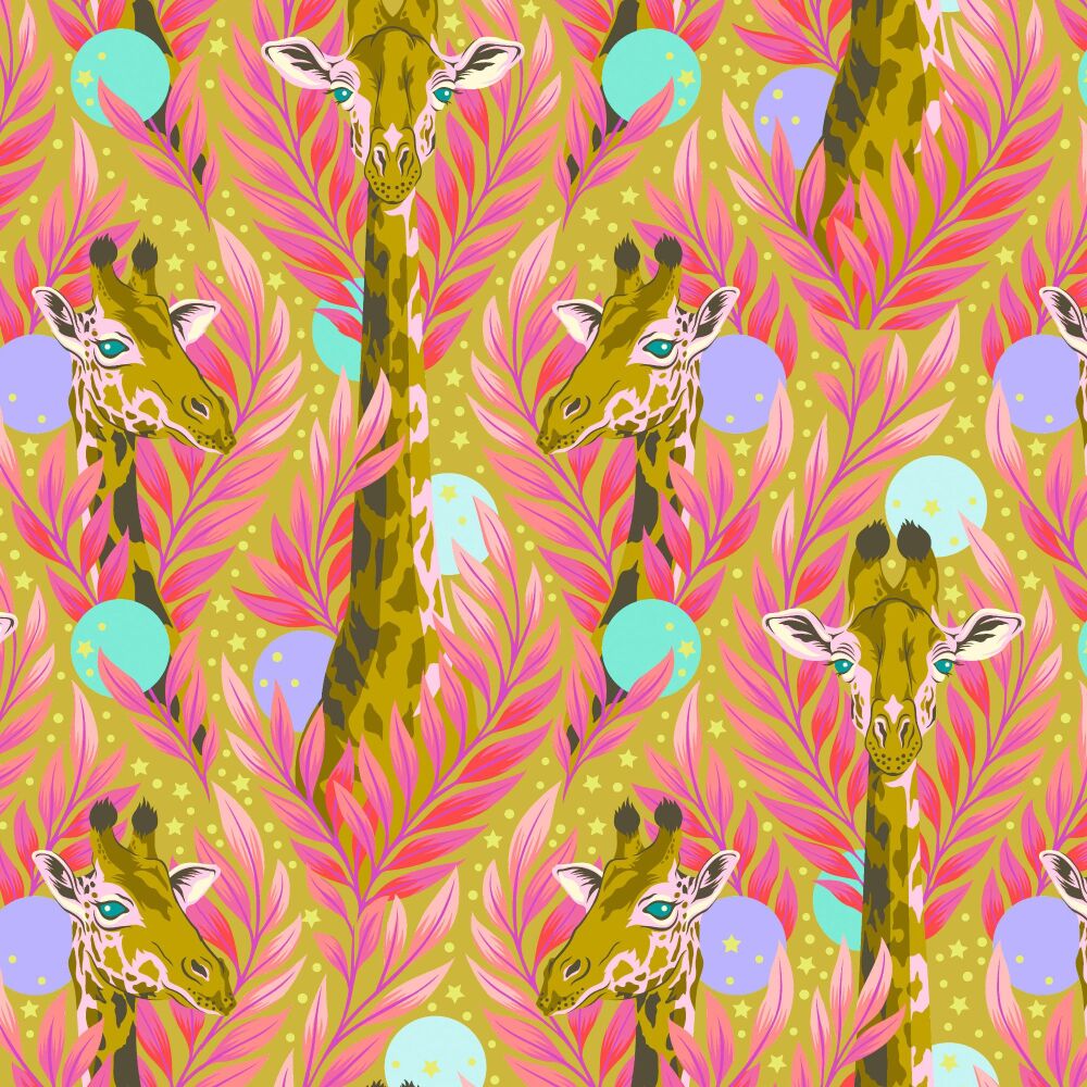 PER METRE - Tula Pink Everglow Neon Neck For Days Moonbeam Giraffe Cotton Fabric