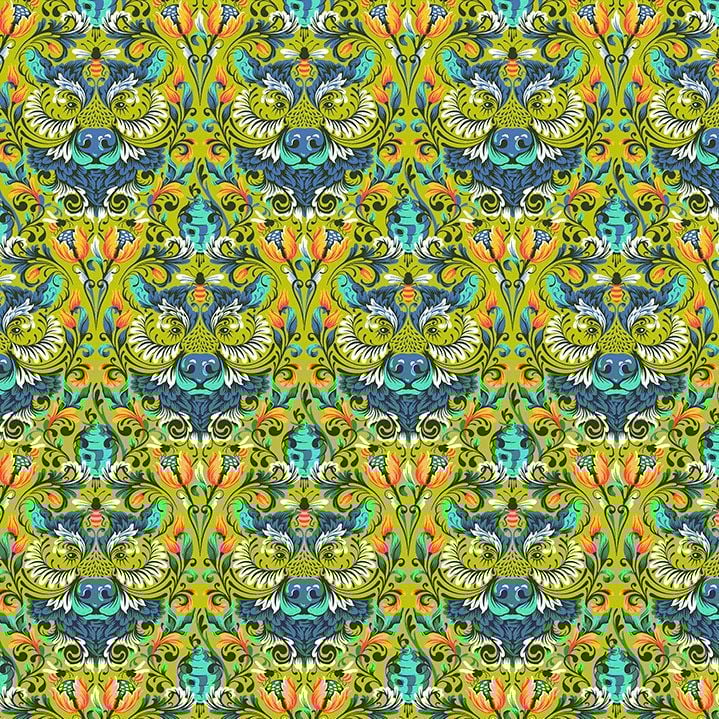 PER METRE - Tula Pink Tiny Beasts Bear With Me Glow Bear Faces Botanical Cotton Fabric