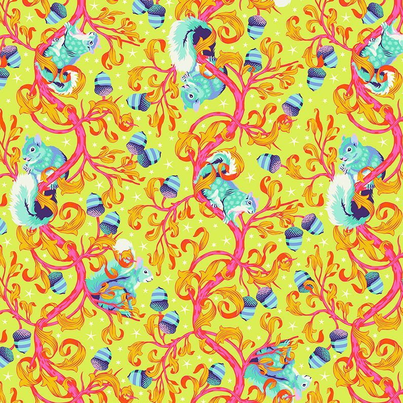 PER METRE - Tula Pink Tiny Beasts Oh Nuts! Glow Squirrel Botanical Cotton Fabric