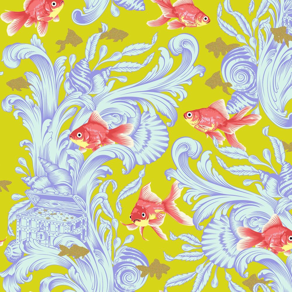 PER METRE - Tula Pink Besties Treading Water Clover with Metallic Cotton Fabric