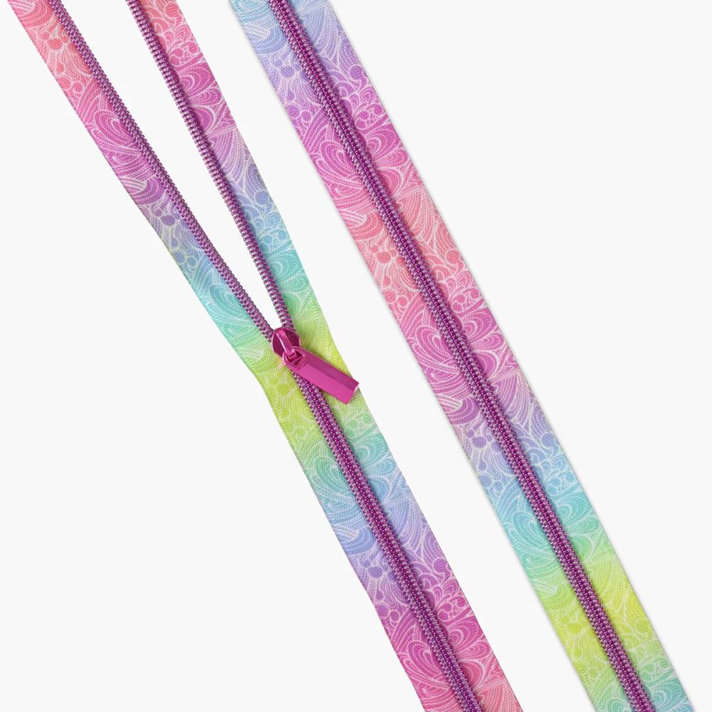 PRE-ORDER JUNE 2026 Tula Pink Floral Reef Making Waves Printed Zipper #5 Nylon Pink Coil Zipper 3yds and 9 Pulls by Sallie Tomato