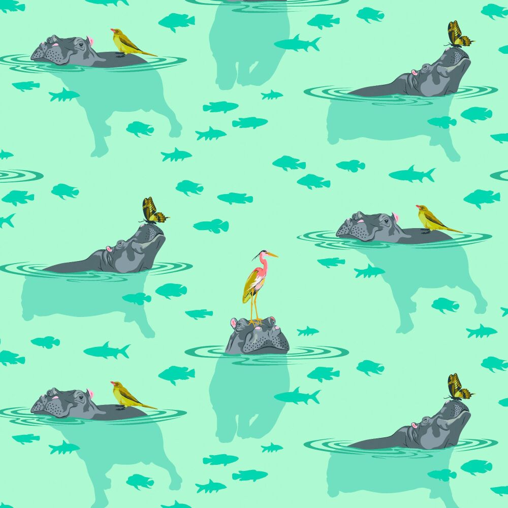 BOLT END 52cm Tula Pink Everglow Neon My Hippos Don't Lie Spirit Hippopotamus Cotton Fabric