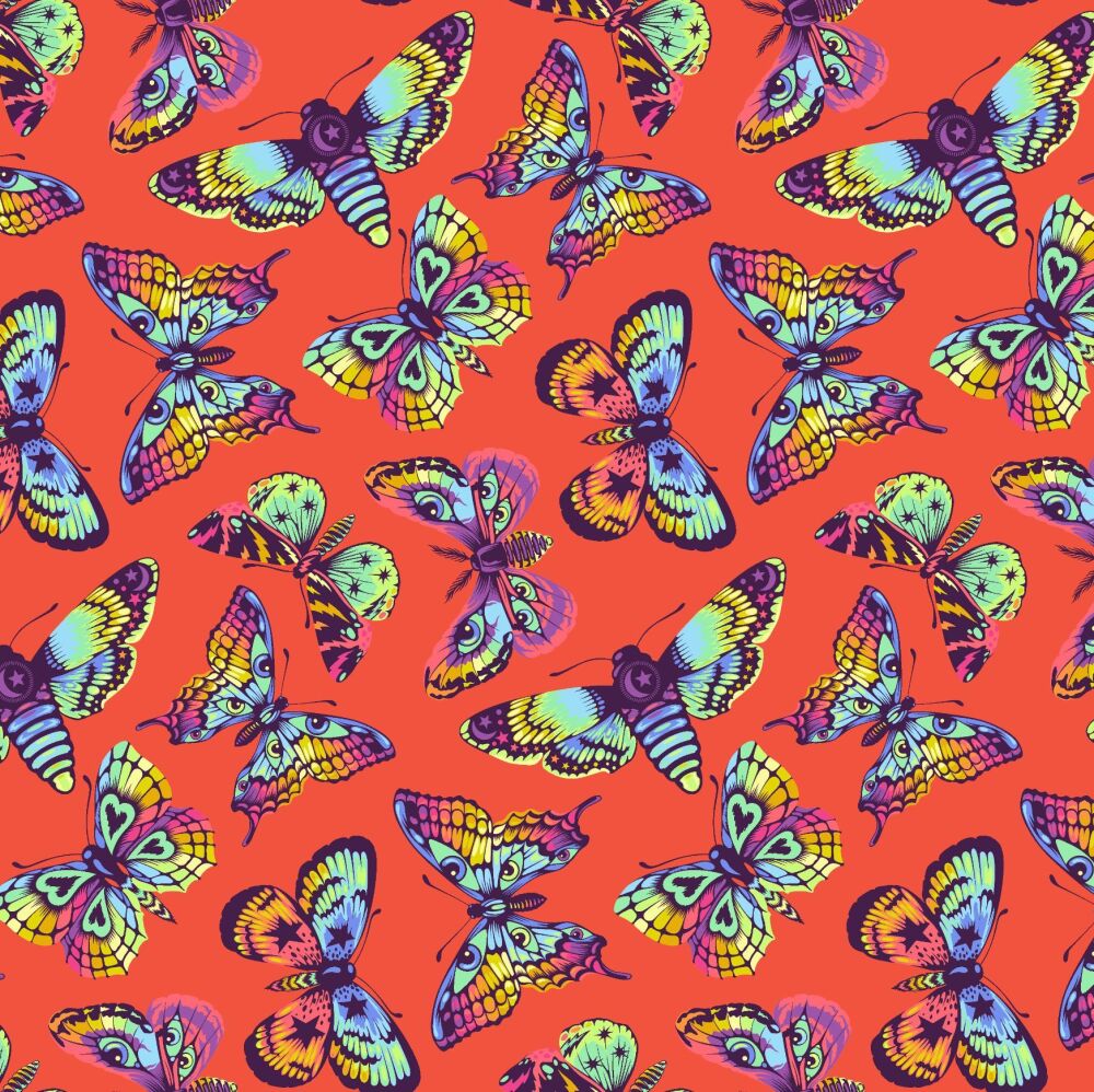 BOLT END 50cm Tula Pink Daydreamer Butterfly Kisses Papaya Cotton Fabric