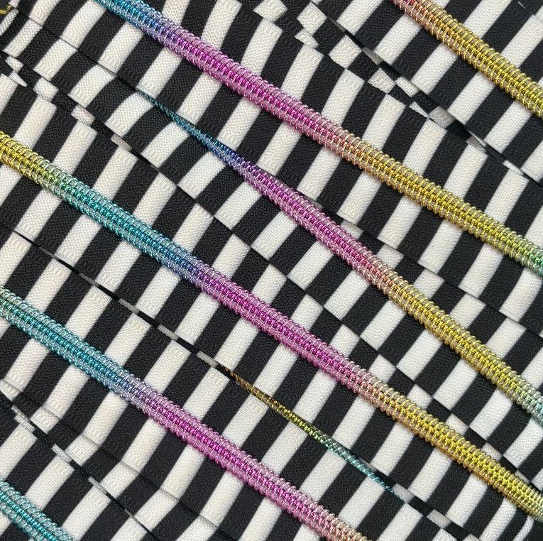 Sew Lovely Jubbly #5 Nylon Coil Zipper - Wide Monochrome Stripe Rainbow Coil - 2 Metres Continuous Length Handbag Zip