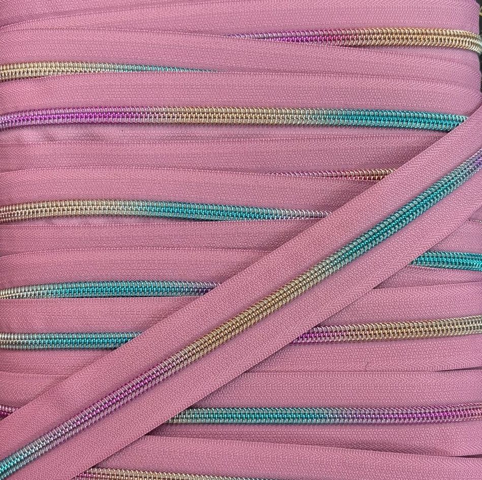 Sew Lovely Jubbly #5 Nylon Coil Zipper - Sweet Pea with Rainbow Coil - 2 Metres Continuous Length Handbag Zip