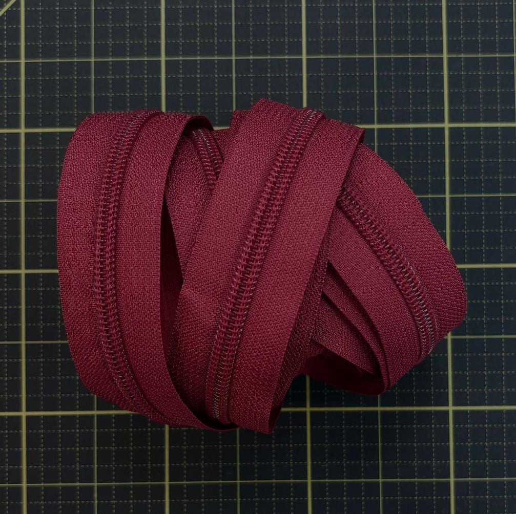 FINAL STOCK - Sew Lovely Jubbly #5 Nylon Coil Zipper - Burgundy - 2 Metres Continuous Length Handbag Zip