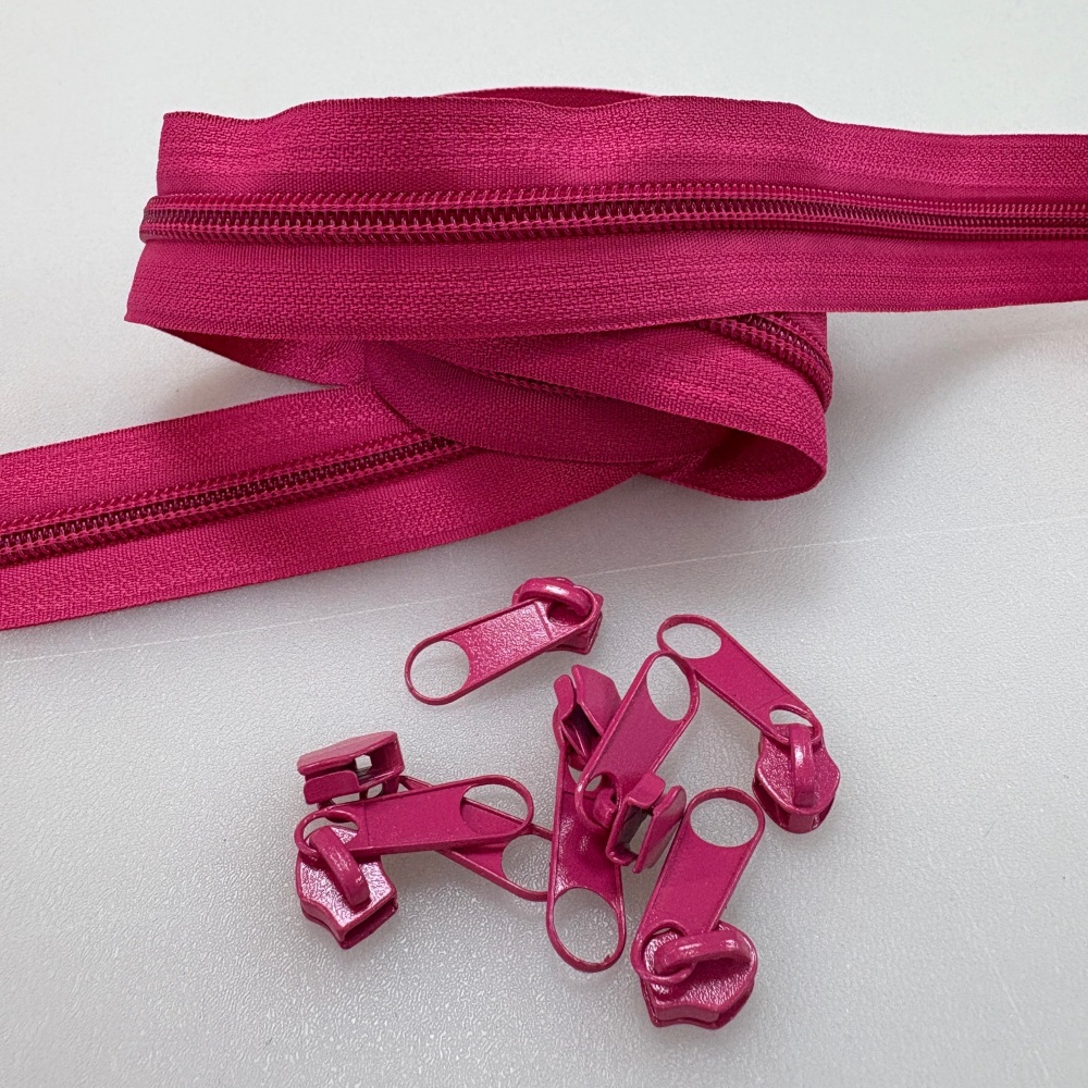Sew Lovely Jubbly #5 Nylon Coil Zippers - Raspberry - 3 Metres Continuous Length with 9 Matching Pulls Handbag Zipper