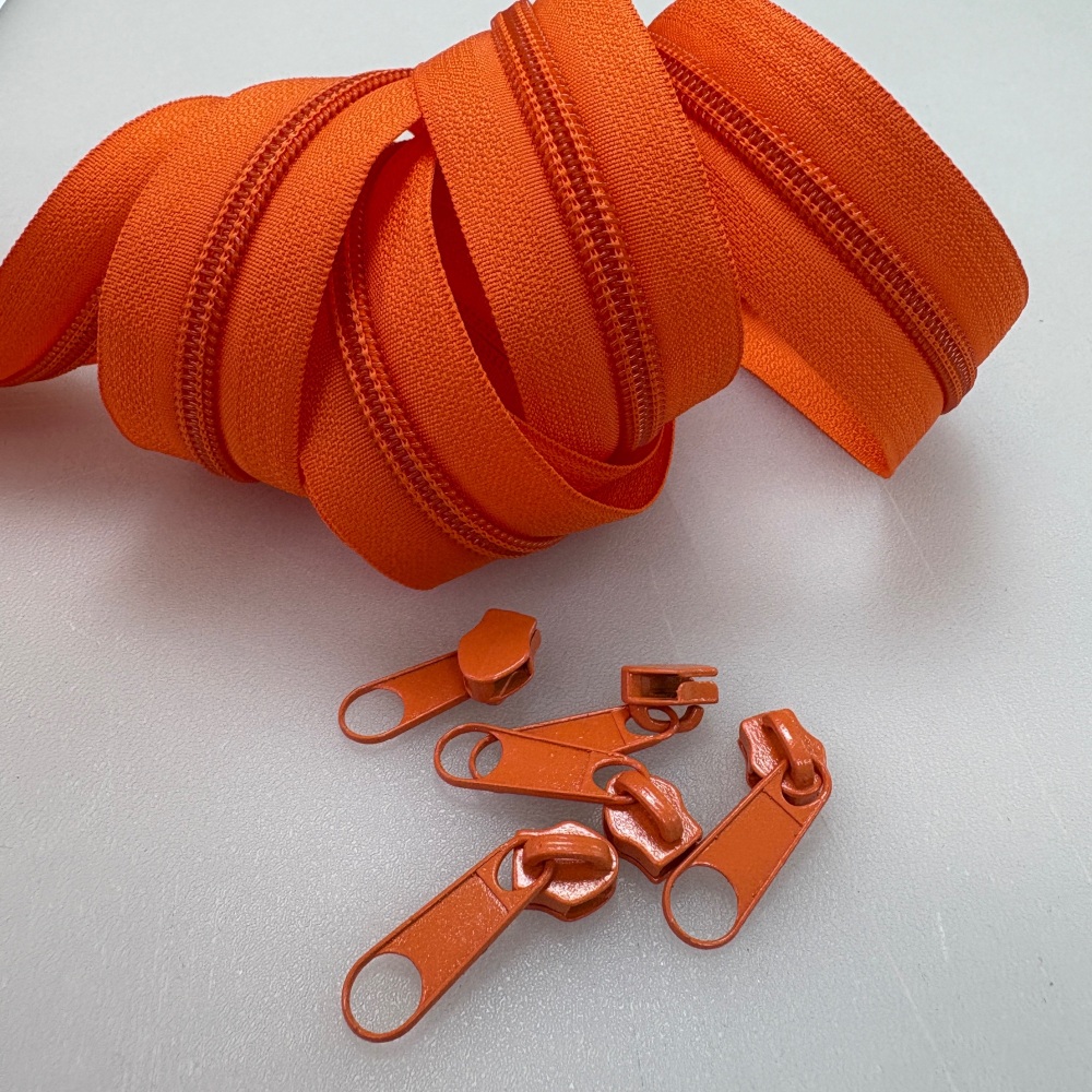 Sew Lovely Jubbly #5 Nylon Coil Zippers - Pumpkin - 3 Metres Continuous Length with 9 Matching Pulls Handbag Zipper