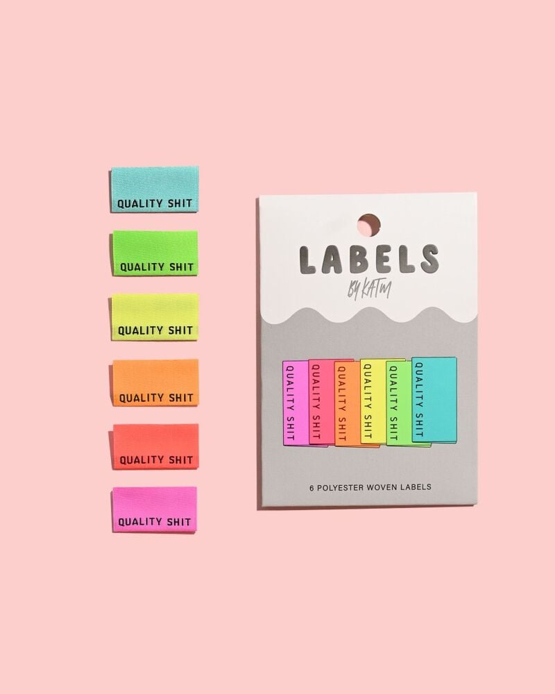 Kylie and the Machine "QUALITY SHIT" Neon Woven Labels 6 Pack - New Packaging