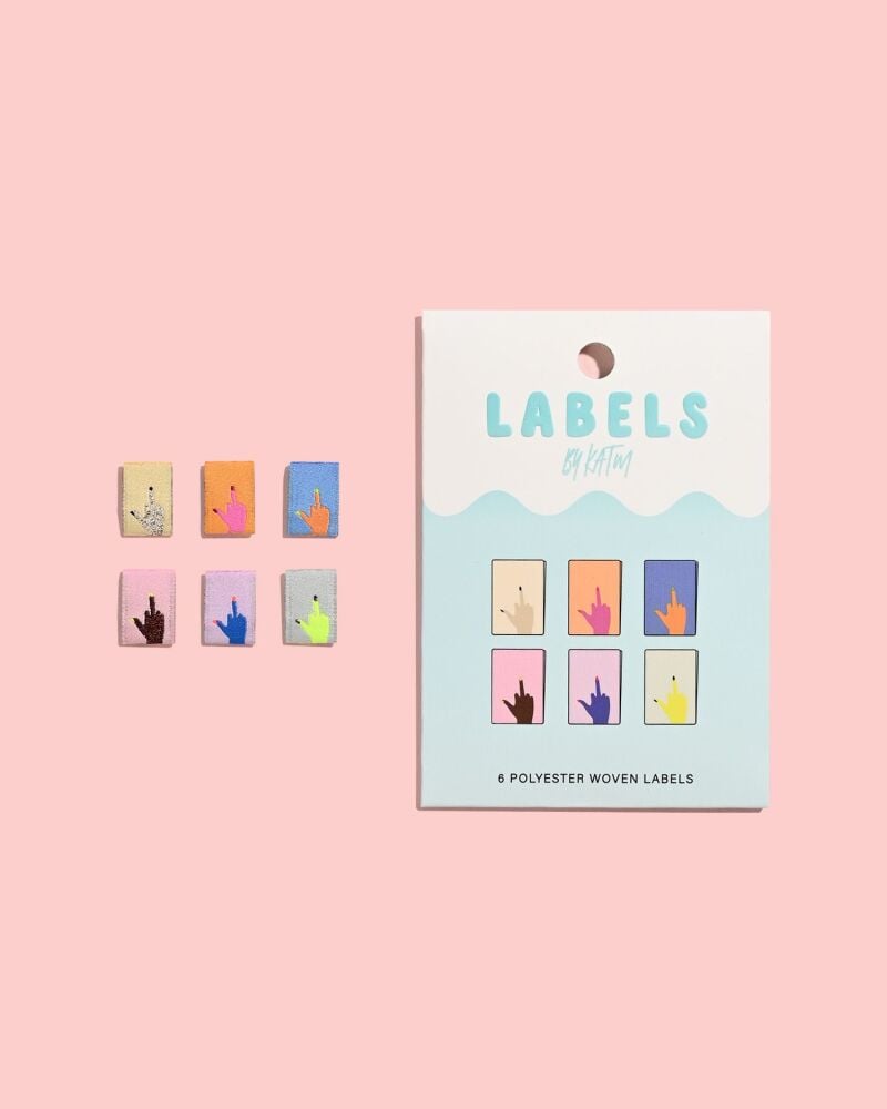 Kylie and the Machine Middle Finger Mini Hands Woven Labels 6 Pack - New Packaging
