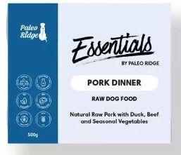 Paleo Ridge Essentials Raw Pork Dinner Dog Food 500g
