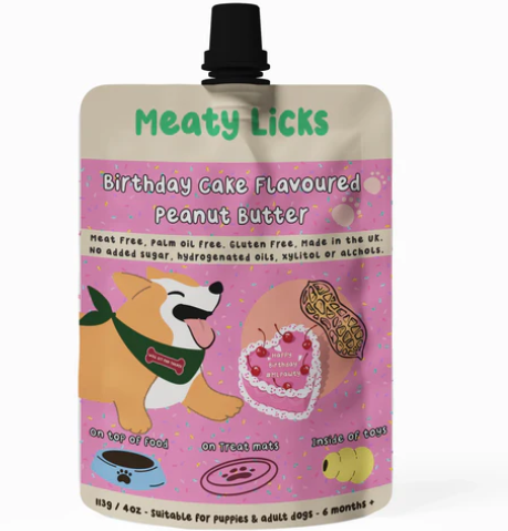 Meaty Licks Birthday Cake Flavoured Peanut Butter 113g 4oz