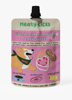 Meaty Licks Birthday Cake Flavoured Peanut Butter Pouch For Dogs 113g4oz