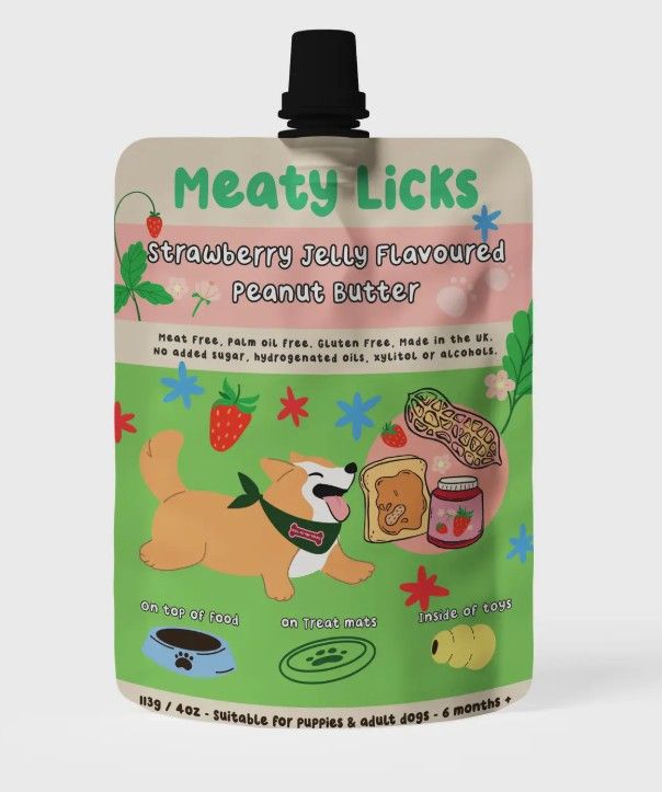 Meaty Licks Strawberry Jam Peanut Butter Pouch For Dogs 113g 4oz