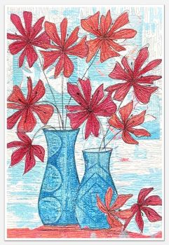 'Blue Pots with Red Tulips'  SOLD