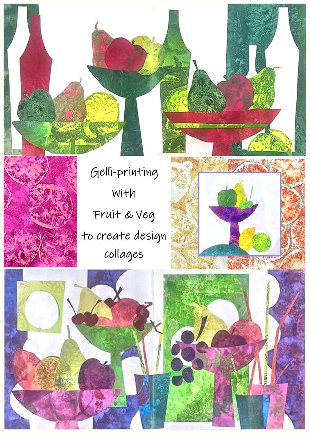 Gelli-Printing with Fruit and Veg, to create Still Life Designs: Calcutt Vi