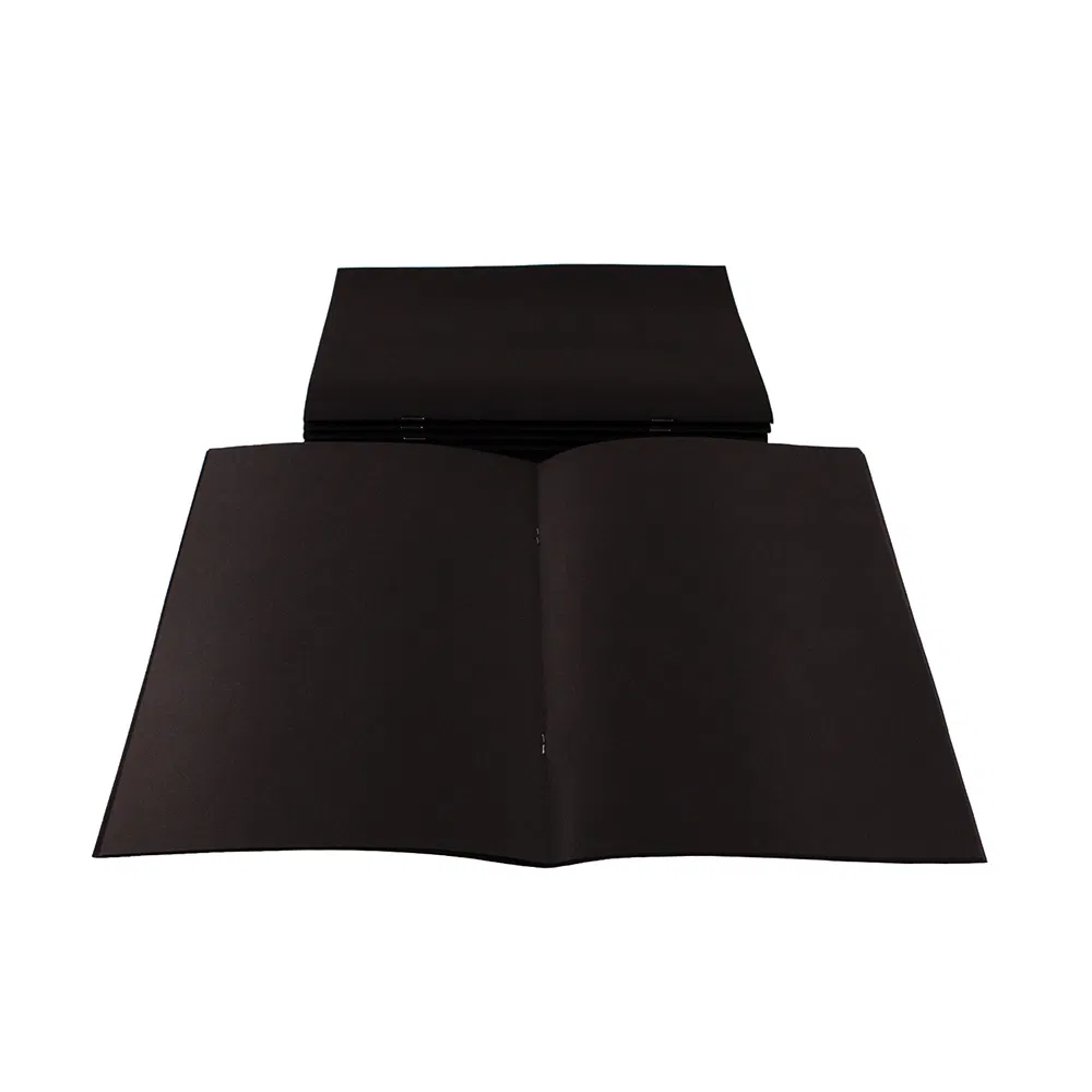 A4 Portrait Black Cover Stapled Sketchbook - Black pages