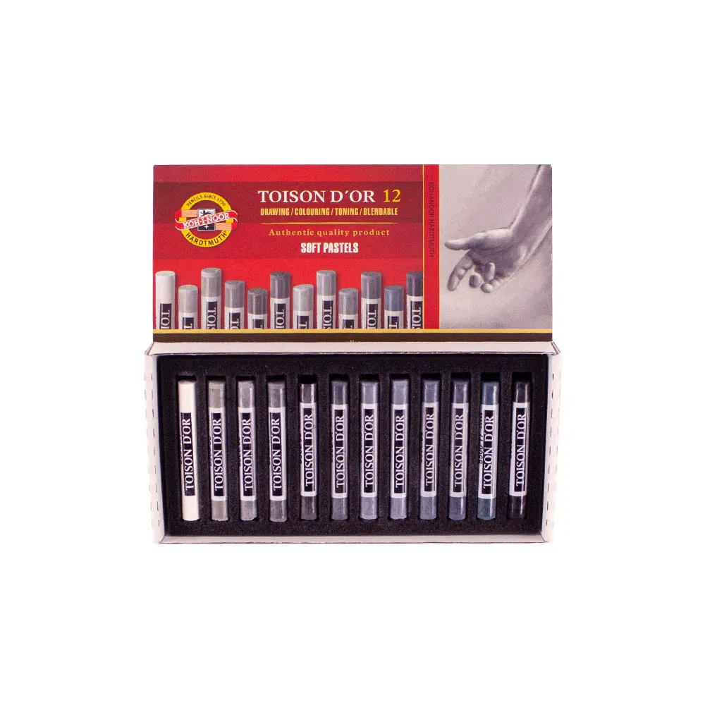 Toison D'Or Chalk Pastels - Pack of 12 Grey through to Black