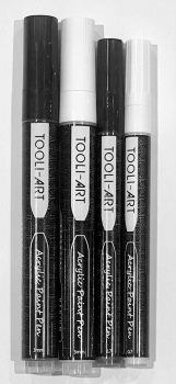 Set of 4 x Black and White Tooli Acrylic pens: 3mm and .7mm