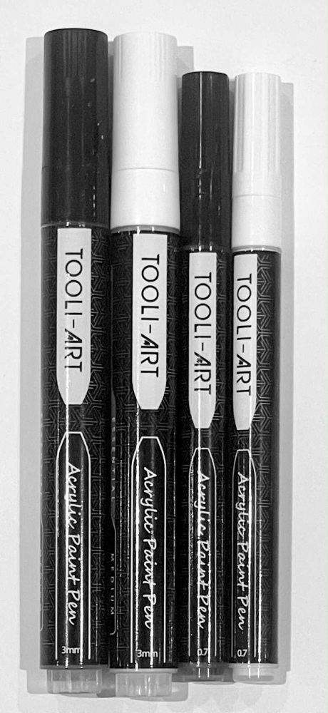 Set of 4 x Black and White Tooli Acrylic pens: 3mm and .7mm