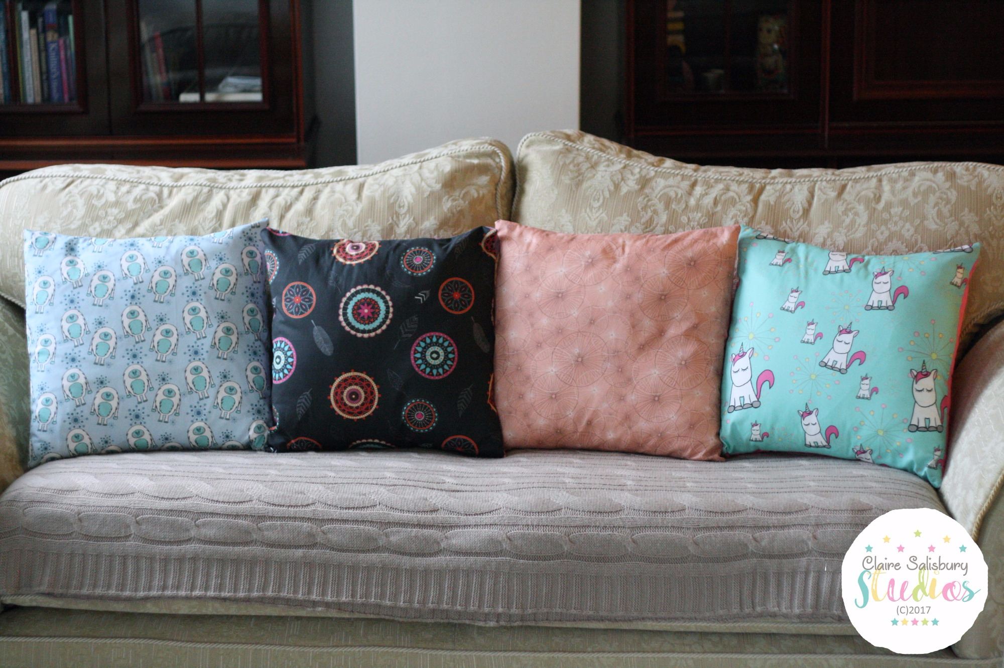 Unicorn, Yeti, Dream Catcher and Sea Urchin Cushions