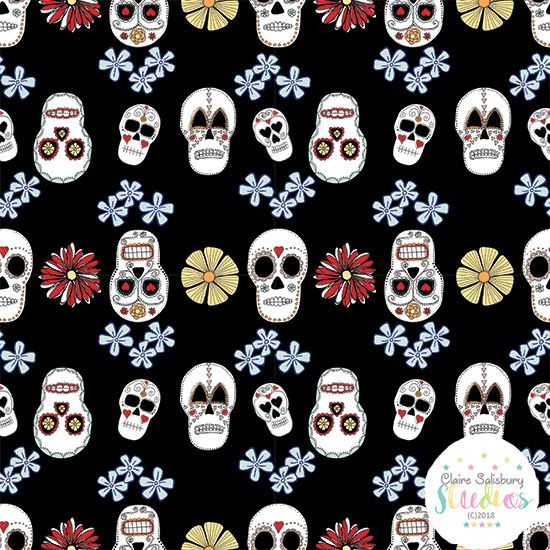 FOLK FIESTA - SKULL ILLUSTRATION - BLACK BACKGROUND