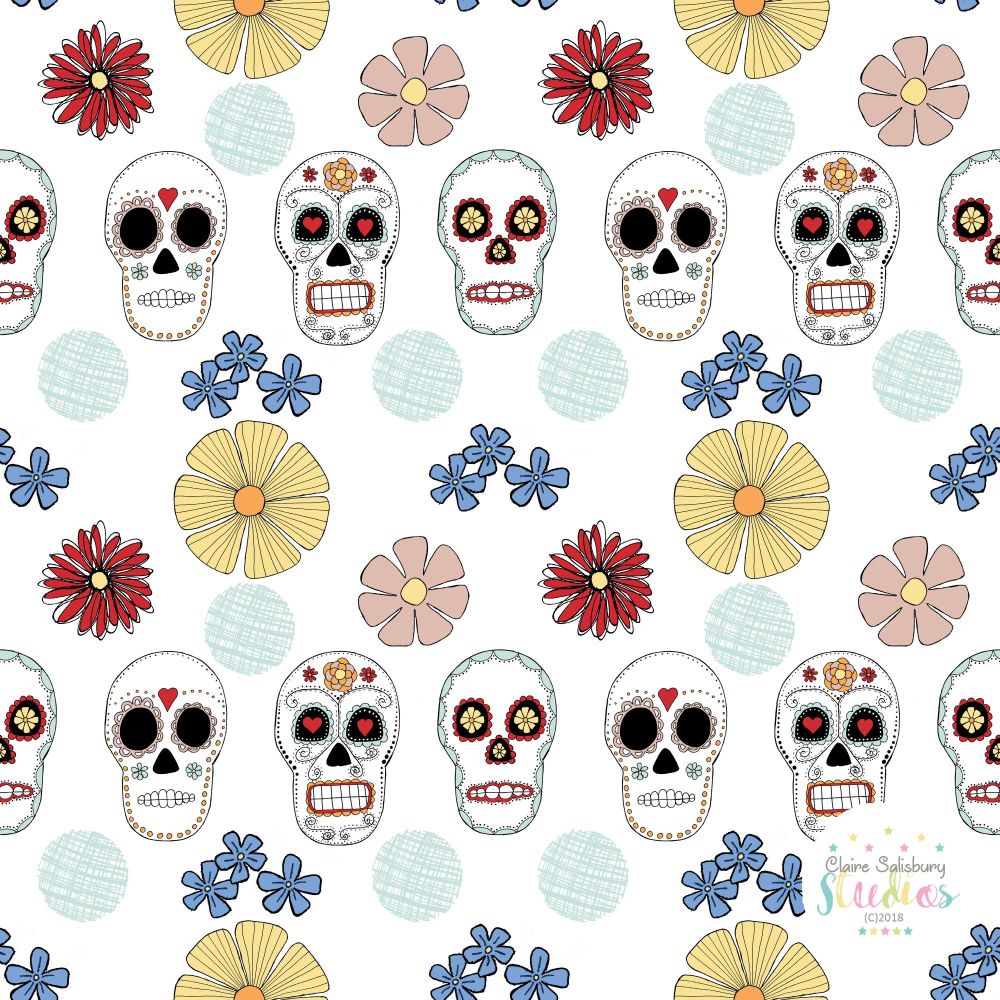 FOLK FIESTA - SKULL ILLUSTRATION PATTERN 2 WHITE BACKGROUND 4000 x4000 WMD