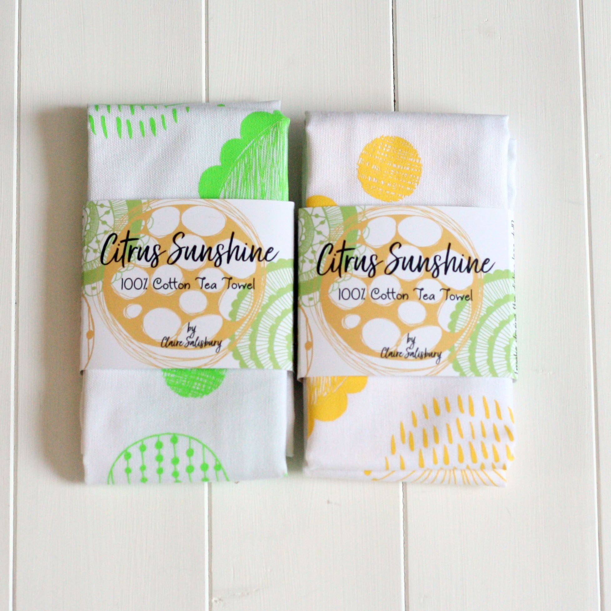 100% COTTON SCREEN PRINTED TEA TOWELS BY CLAIRE SALISBURY STUDIOS