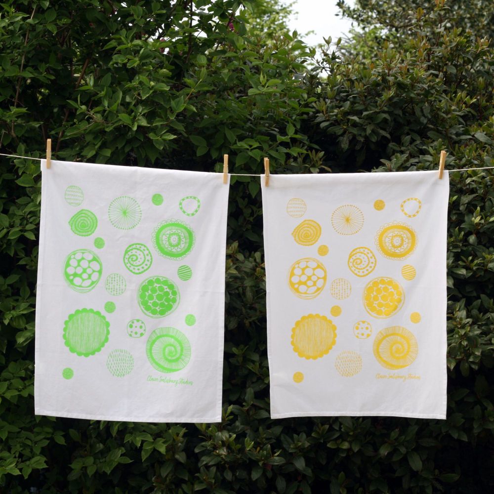Sunshine Yellow 100% Cotton Screen Printed Tea Towel