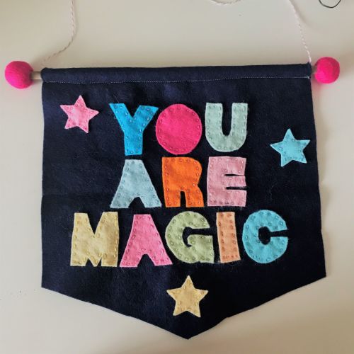 NAVY BLUE FELT BANNER WITH WORDS YOU ARE MAGIC IN COLOURFUL FELT