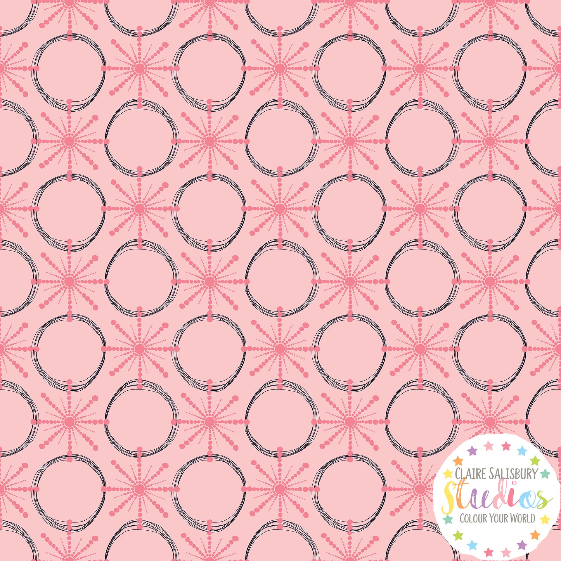 PINK & NAVY CIRCLE SCRIBBLED WITH PINK STARBURST