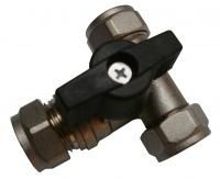 Lever  operated chrome plated brass tee isolating valve 15mm - full flow