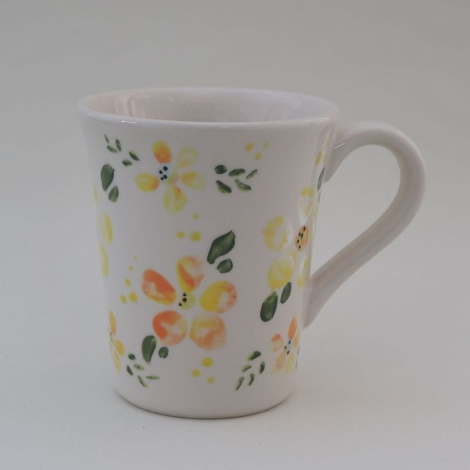 Hand Painted Flower Mug in Yellow