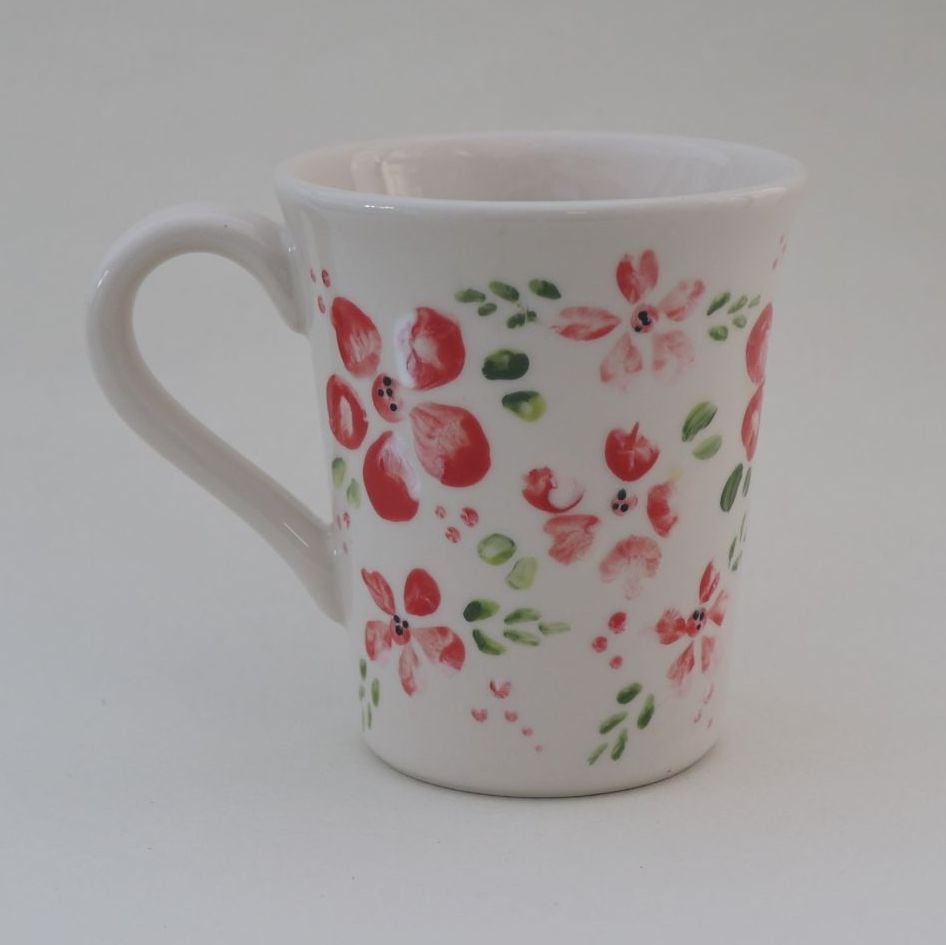 Hand Painted Flower Mug in Red