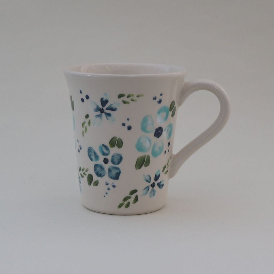 Hand Painted Flower Mug in Blue