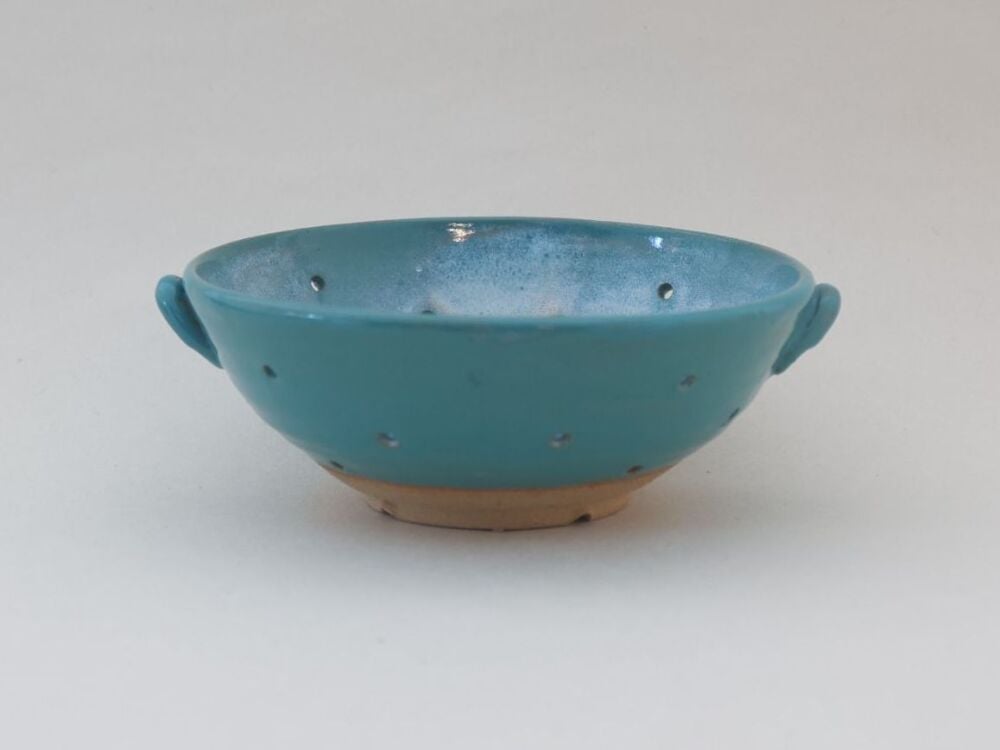 Stoneware Berry Bowl in teal/white - medium