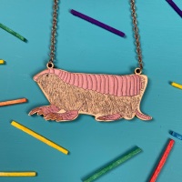 Pink Fairy Armadillo Wooden Necklace