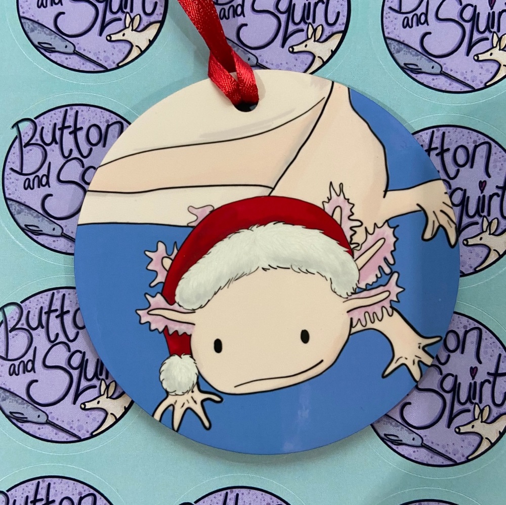 Axolotl on Blue Christmas Decoration
