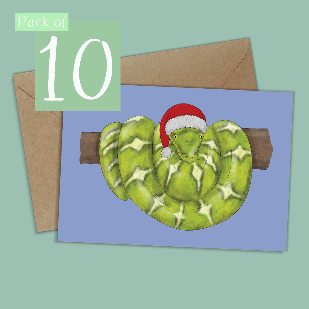 Emerald Tree Boa Christmas Card - Pack of 10