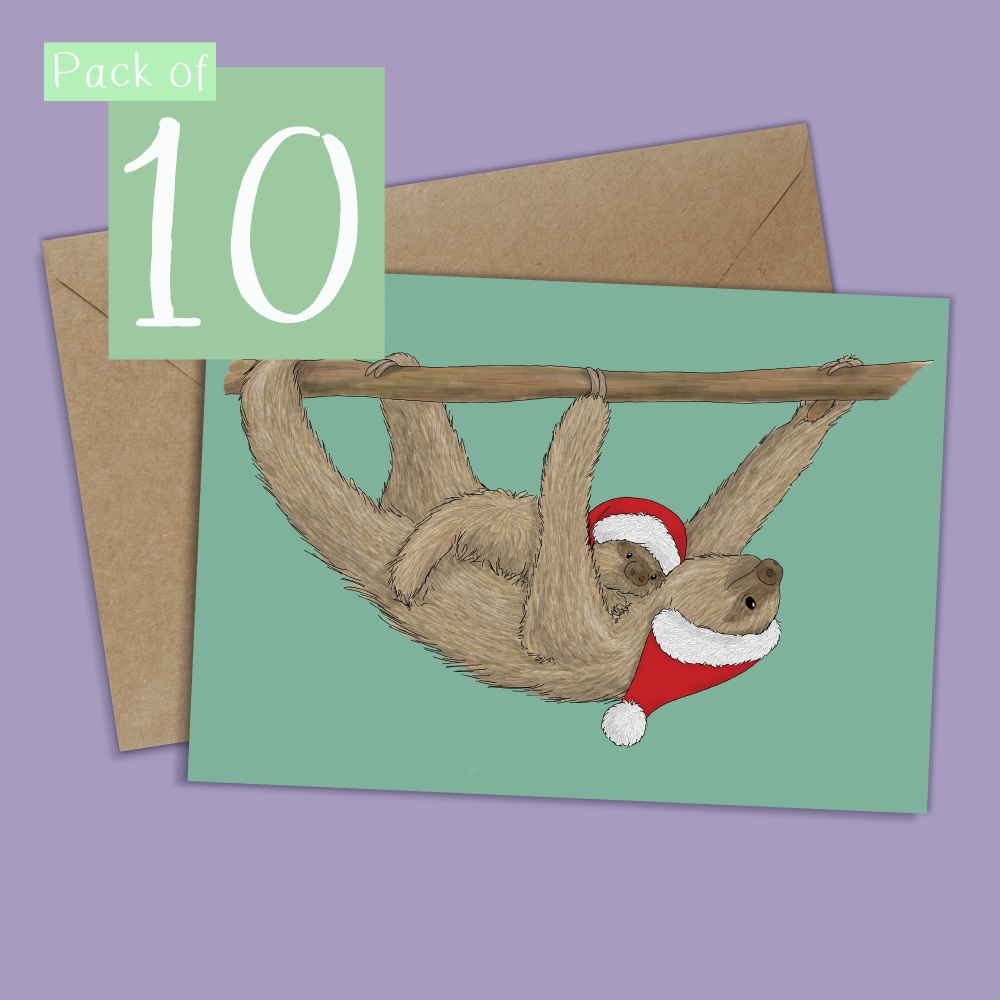Linne's Two Toed Sloth Christmas Card - Pack of 10