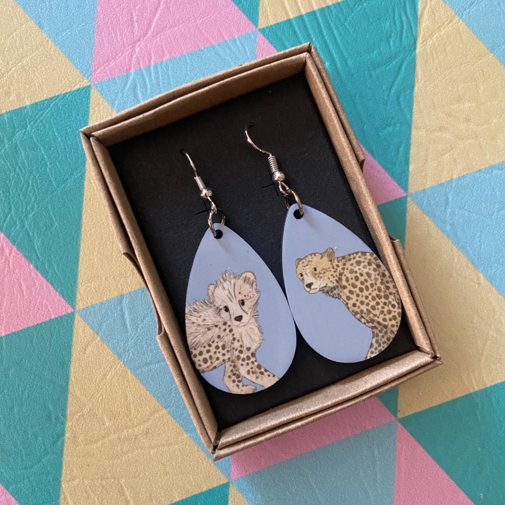 Cheetah and Cub Earrings - blue