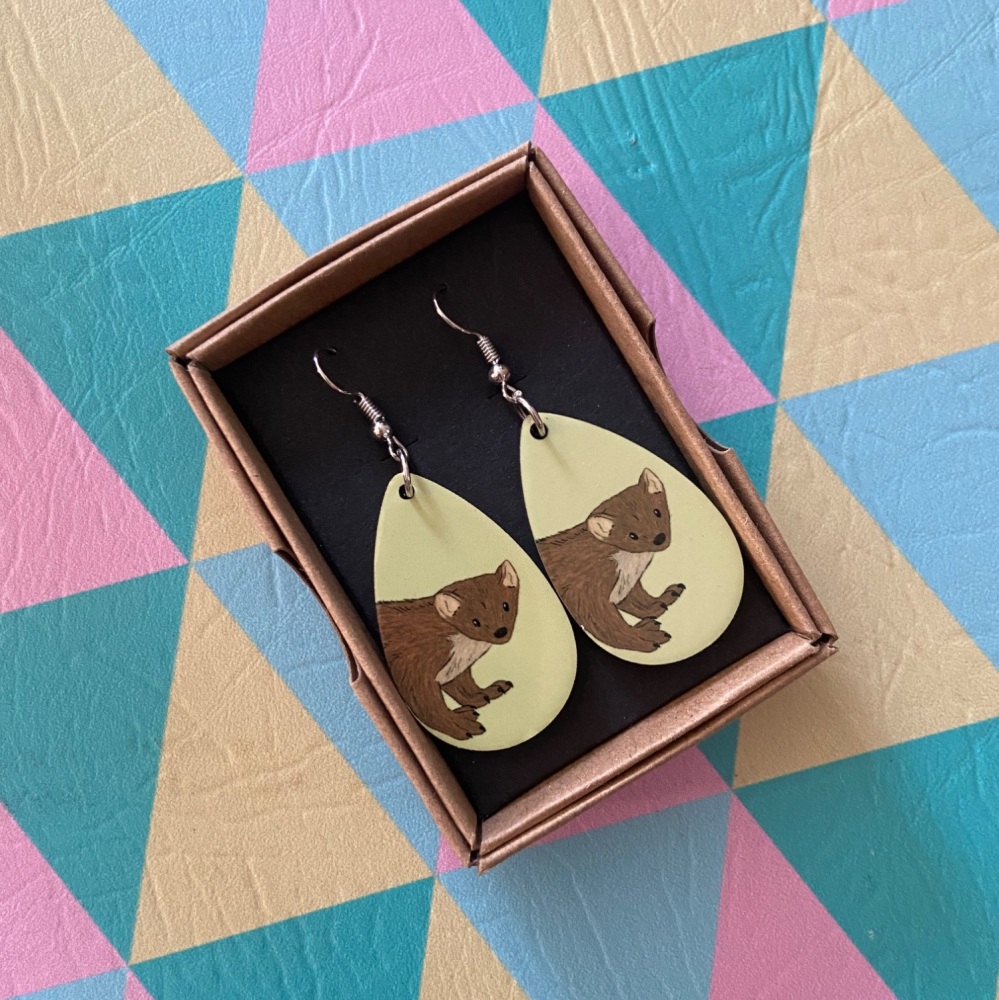 Pine Marten (on yellow) Earrings