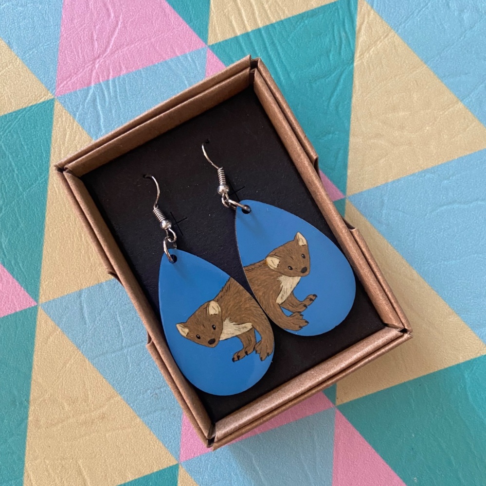 Pine Marten (on blue) Earrings