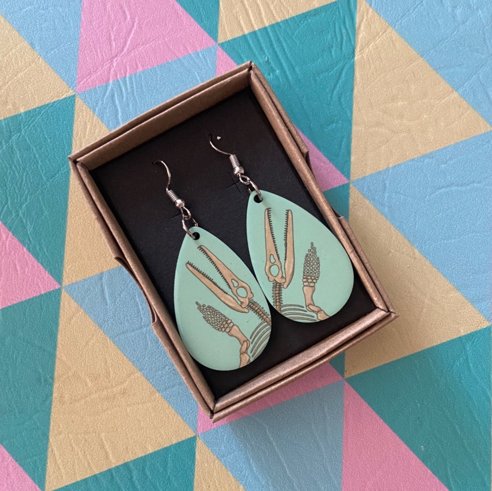 Pliosaur Fossil Earrings - Turquoise