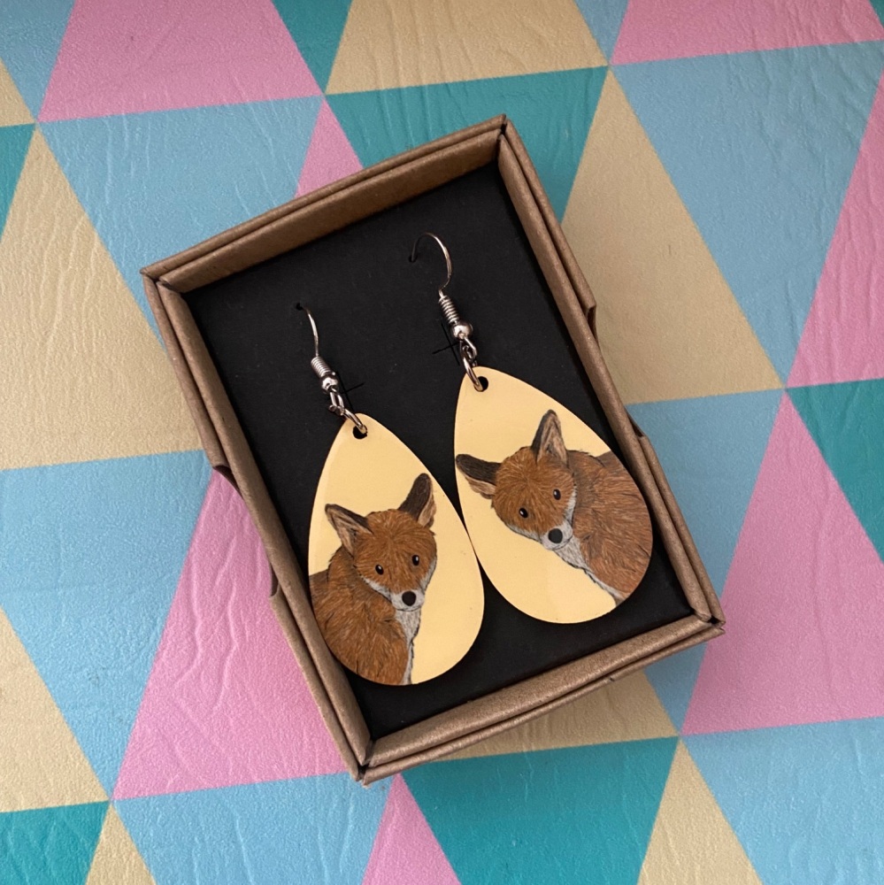 Red Fox Earrings - Yellow