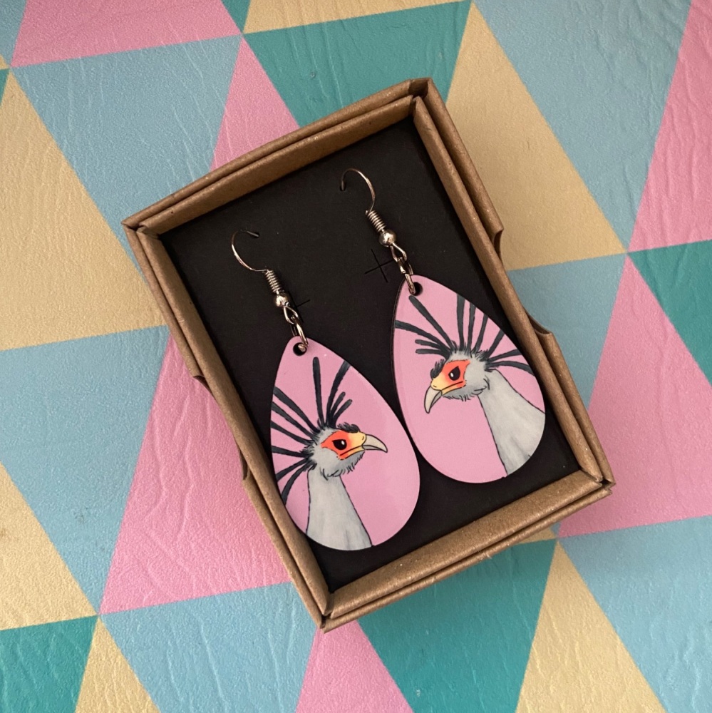 Secretary Bird Earrings - Pink