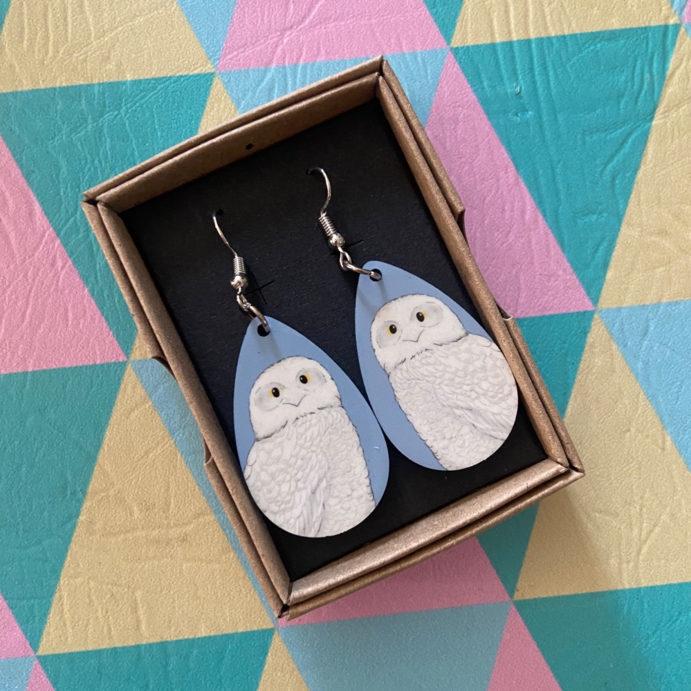 Snowy Owl Earrings - light blue