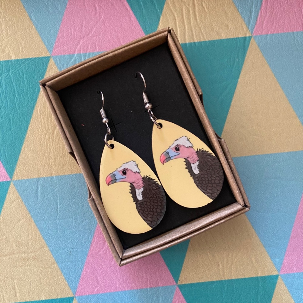 White Headed Vulture Earrings - Yellow