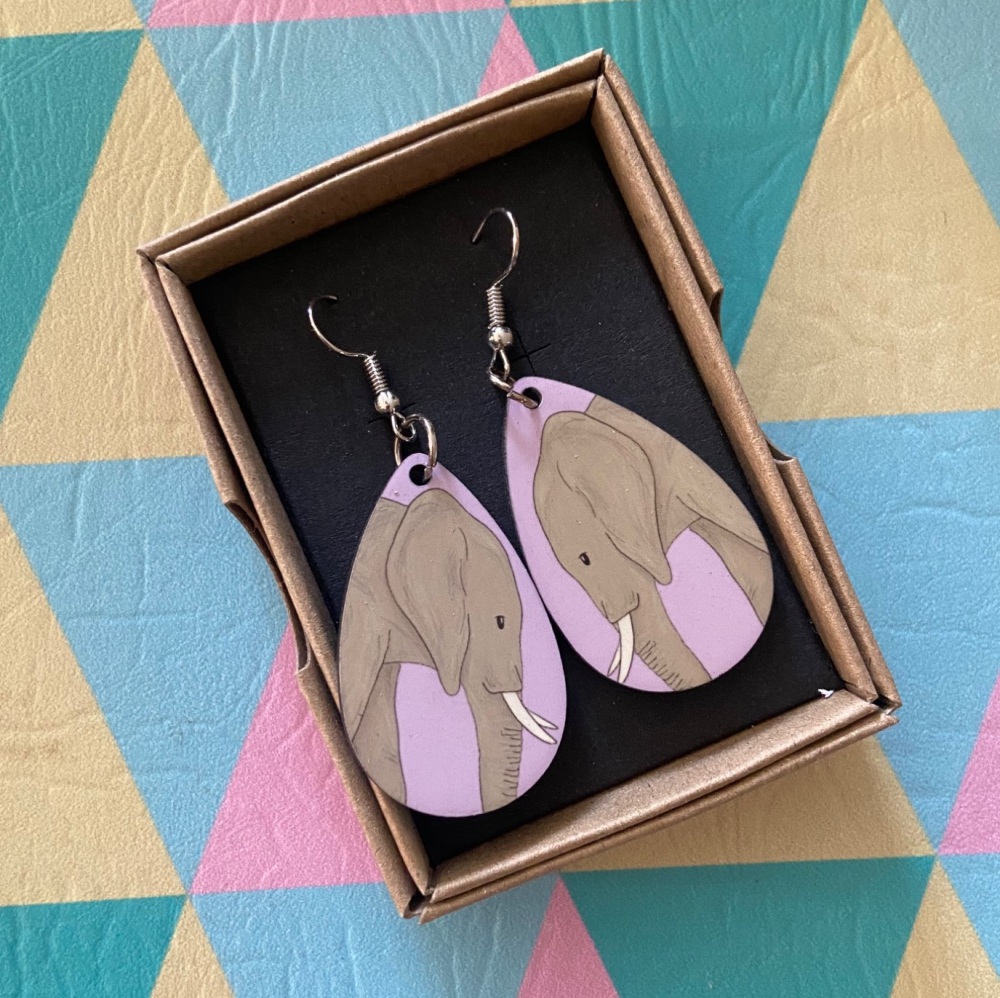 African Elephant Earrings - Purple