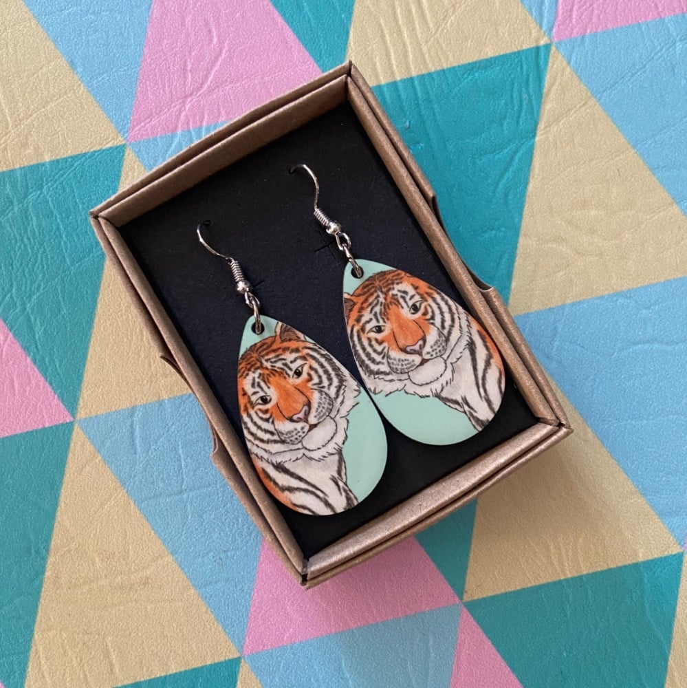 Amur Tiger Earrings - Turquoise